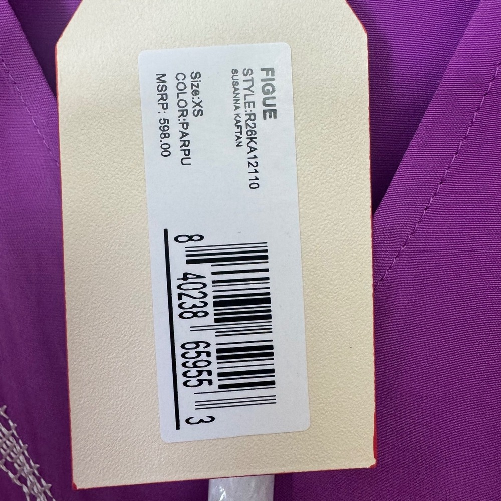 NEW Figue Dress Kaftan XS Purple Peacock Embroidered Maxi Spring Wedding Guest - Picture 7 of 14